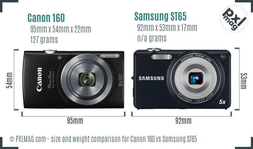 Canon 160 vs Samsung ST65 size comparison