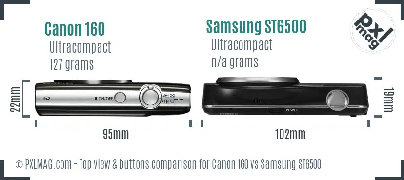 Canon 160 vs Samsung ST6500 top view buttons comparison