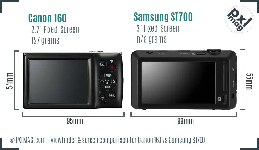 Canon 160 vs Samsung ST700 Screen and Viewfinder comparison