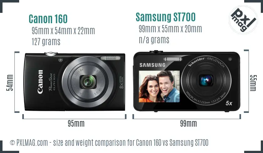Canon 160 vs Samsung ST700 size comparison