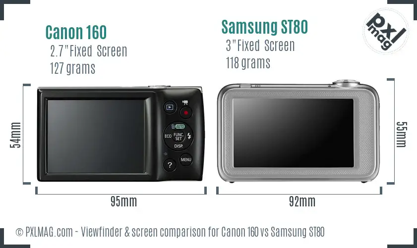 Canon 160 vs Samsung ST80 Screen and Viewfinder comparison