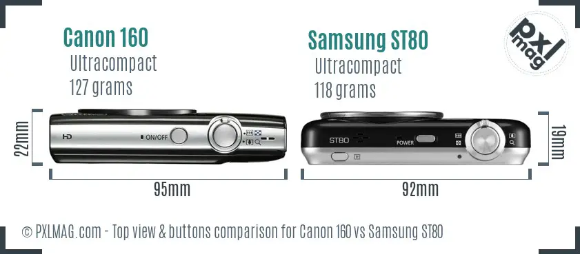 Canon 160 vs Samsung ST80 top view buttons comparison