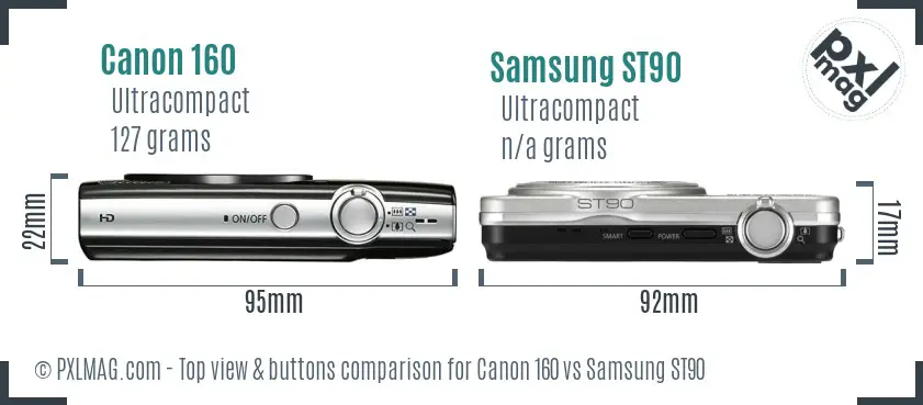 Canon 160 vs Samsung ST90 top view buttons comparison
