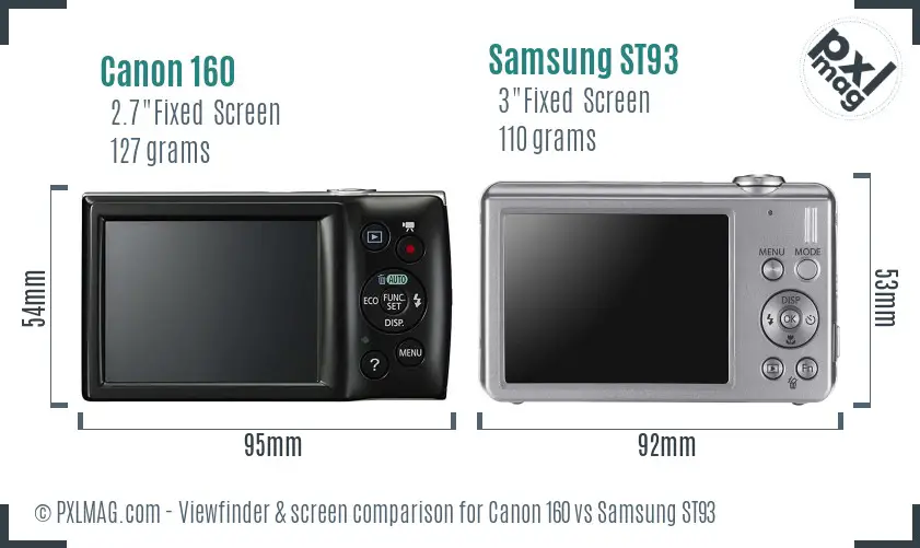 Canon 160 vs Samsung ST93 Screen and Viewfinder comparison