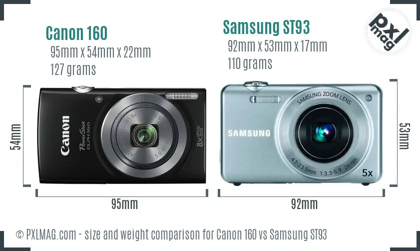 Canon 160 vs Samsung ST93 size comparison