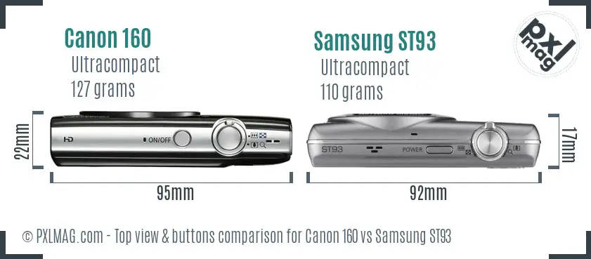 Canon 160 vs Samsung ST93 top view buttons comparison