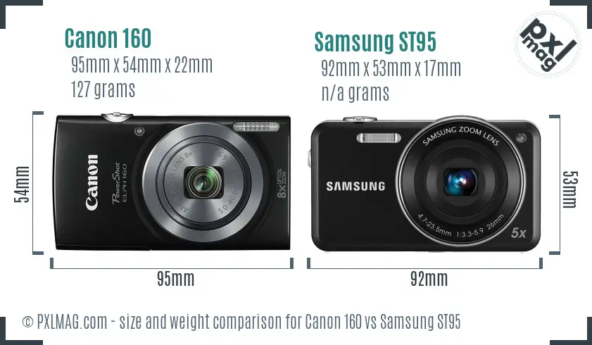 Canon 160 vs Samsung ST95 size comparison