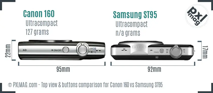 Canon 160 vs Samsung ST95 top view buttons comparison