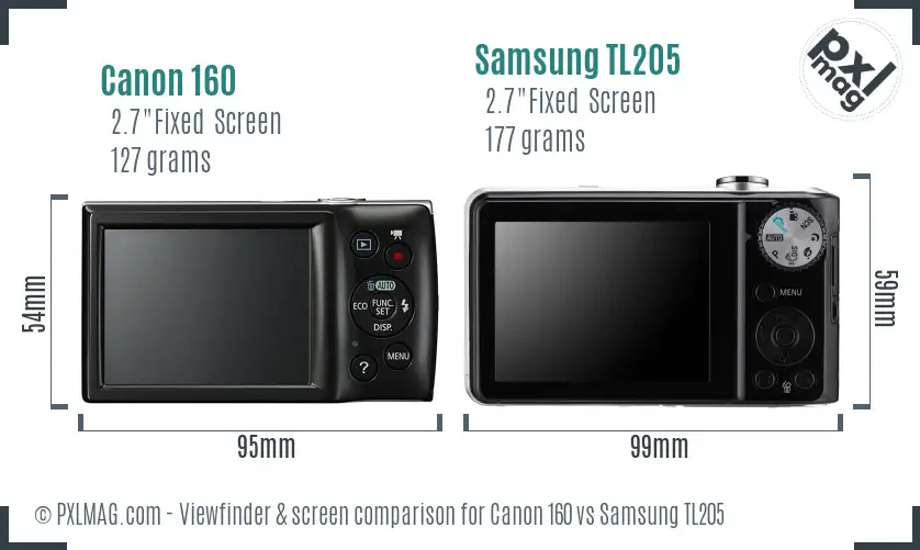 Canon 160 vs Samsung TL205 Screen and Viewfinder comparison