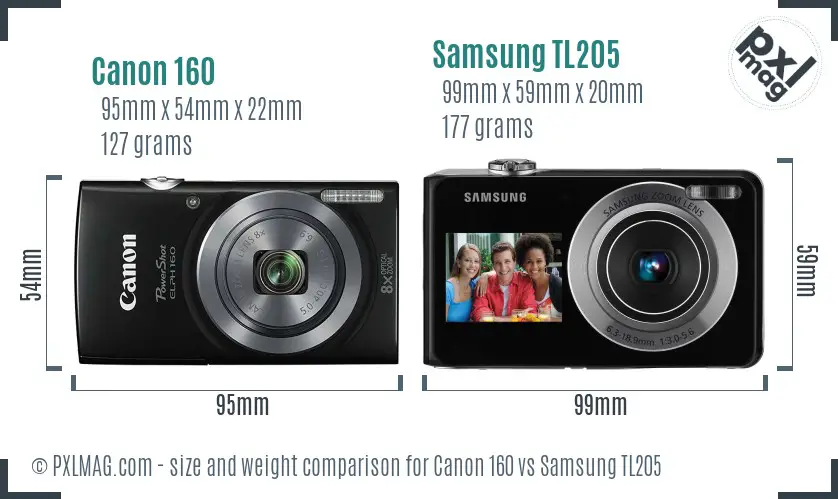 Canon 160 vs Samsung TL205 size comparison