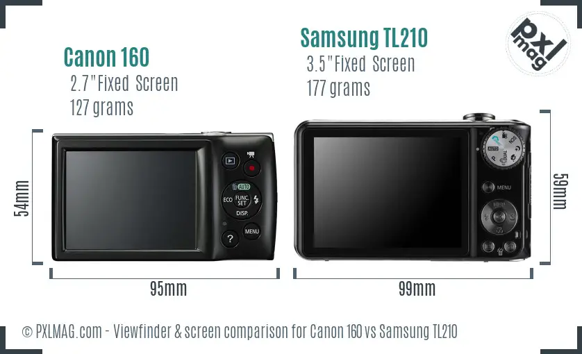 Canon 160 vs Samsung TL210 Screen and Viewfinder comparison