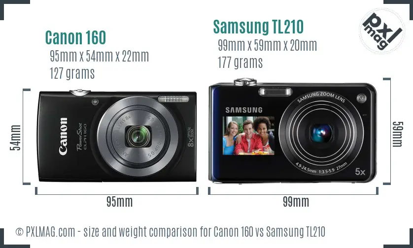 Canon 160 vs Samsung TL210 size comparison