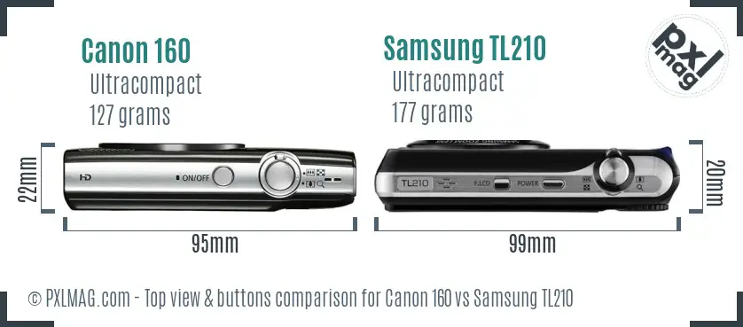 Canon 160 vs Samsung TL210 top view buttons comparison