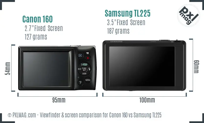 Canon 160 vs Samsung TL225 Screen and Viewfinder comparison