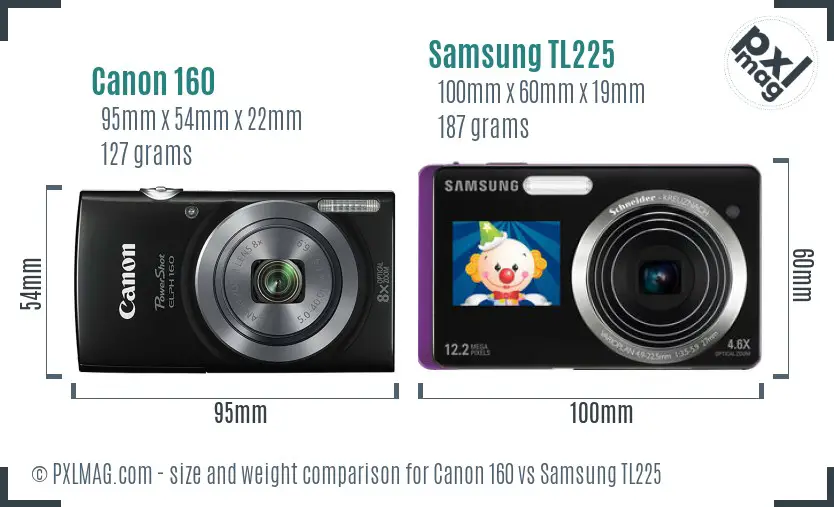 Canon 160 vs Samsung TL225 size comparison