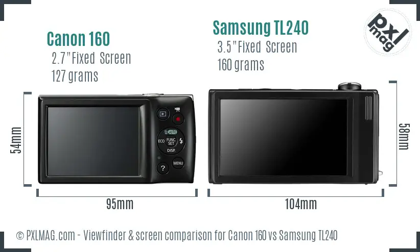 Canon 160 vs Samsung TL240 Screen and Viewfinder comparison Canon 160 vs Samsung TL240 Screen and Viewfinder comparison