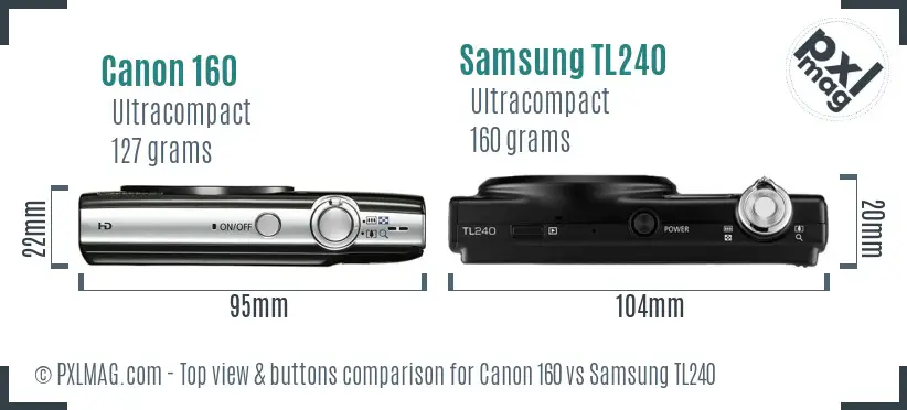 Canon 160 vs Samsung TL240 top view buttons comparison Canon 160 vs Samsung TL240 top view buttons comparison