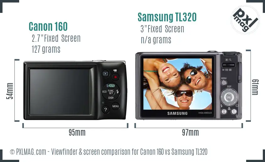 Canon 160 vs Samsung TL320 Screen and Viewfinder comparison