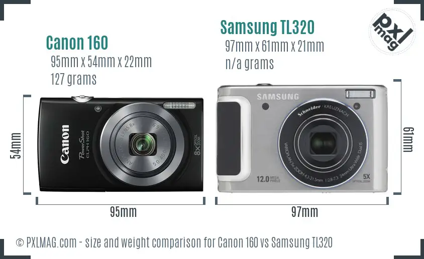 Canon 160 vs Samsung TL320 size comparison