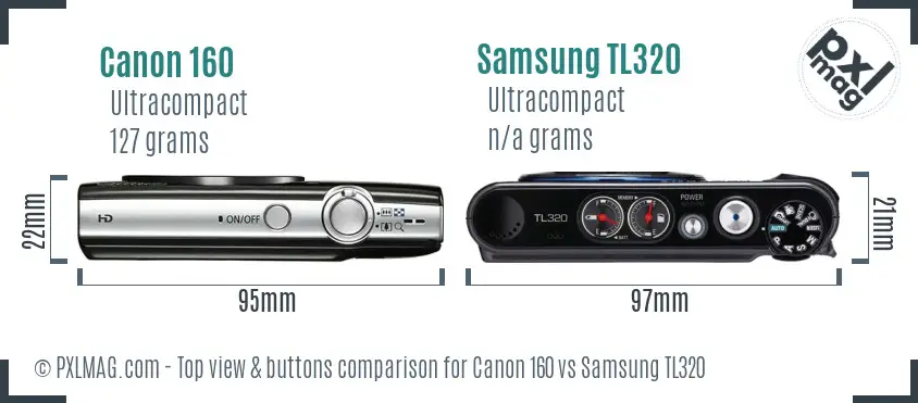 Canon 160 vs Samsung TL320 top view buttons comparison