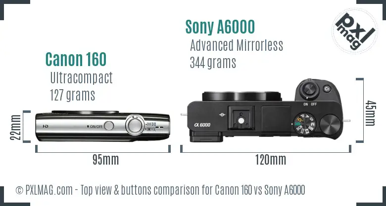 Canon 160 vs Sony A6000 top view buttons comparison