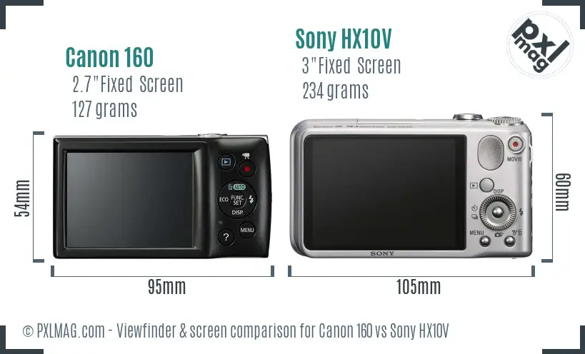 Canon 160 vs Sony HX10V Screen and Viewfinder comparison