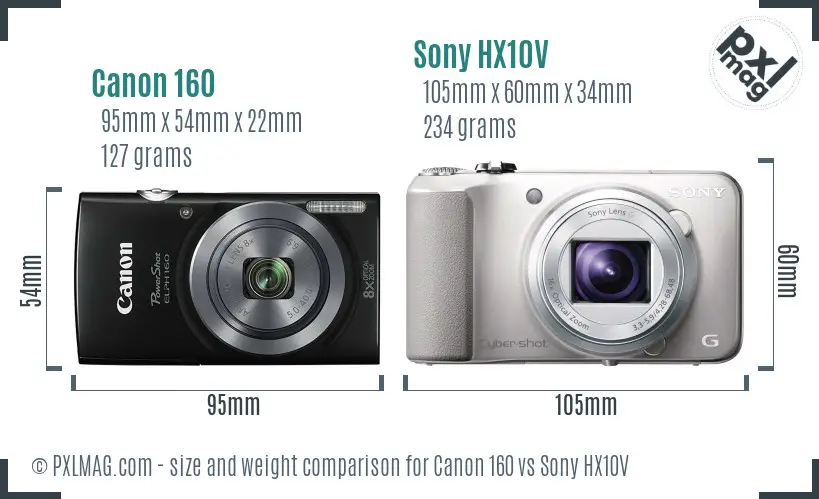 Canon 160 vs Sony HX10V size comparison