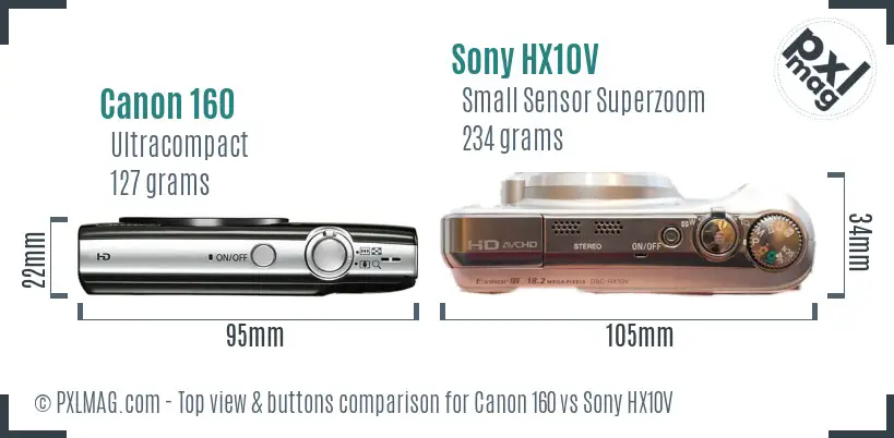 Canon 160 vs Sony HX10V top view buttons comparison