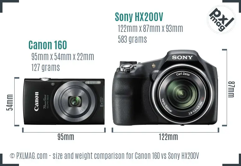 Canon 160 vs Sony HX200V size comparison