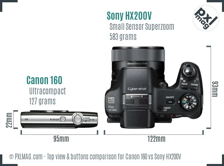 Canon 160 vs Sony HX200V top view buttons comparison