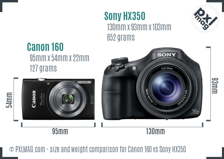 Canon 160 vs Sony HX350 size comparison