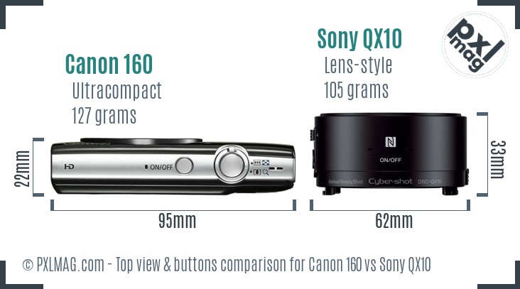 Canon 160 vs Sony QX10 top view buttons comparison