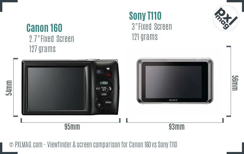 Canon 160 vs Sony T110 Screen and Viewfinder comparison