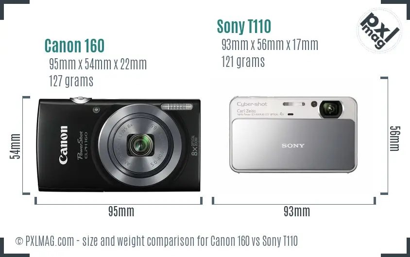 Canon 160 vs Sony T110 size comparison