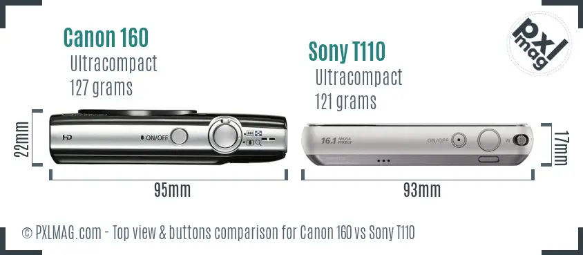 Canon 160 vs Sony T110 top view buttons comparison