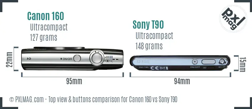 Canon 160 vs Sony T90 top view buttons comparison