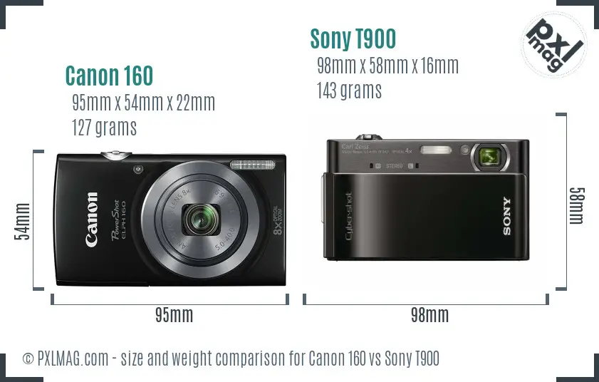 Canon 160 vs Sony T900 size comparison