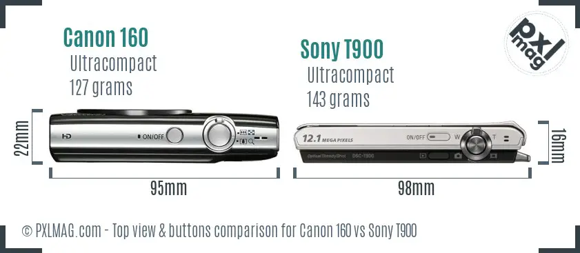 Canon 160 vs Sony T900 top view buttons comparison