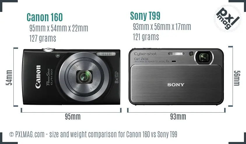 Canon 160 vs Sony T99 size comparison