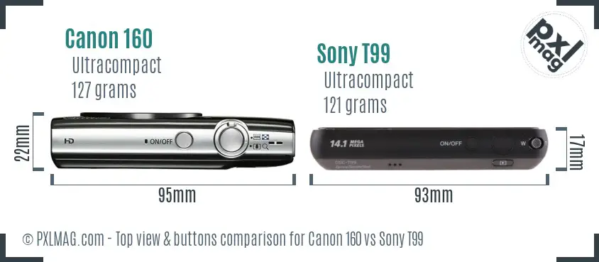Canon 160 vs Sony T99 top view buttons comparison