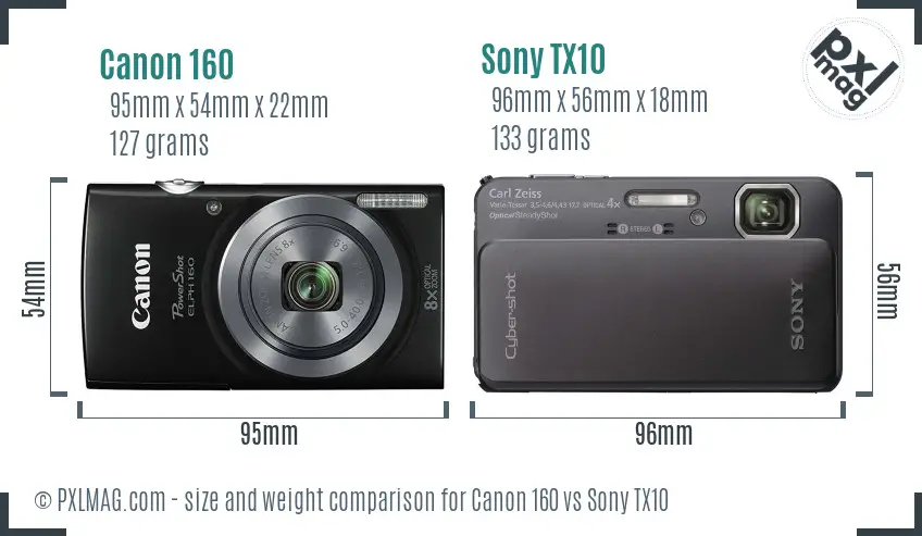 Canon 160 vs Sony TX10 size comparison
