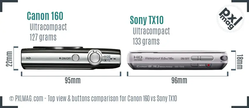 Canon 160 vs Sony TX10 top view buttons comparison