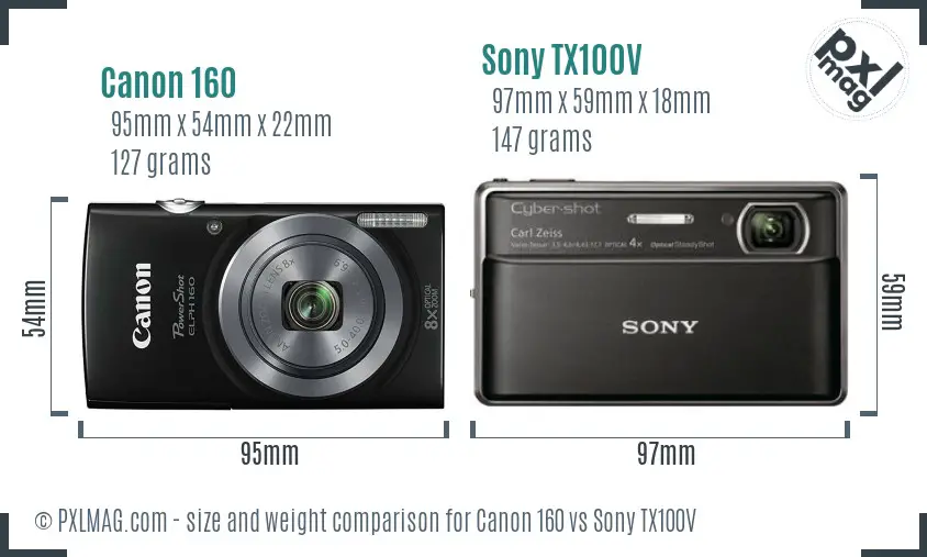 Canon 160 vs Sony TX100V size comparison