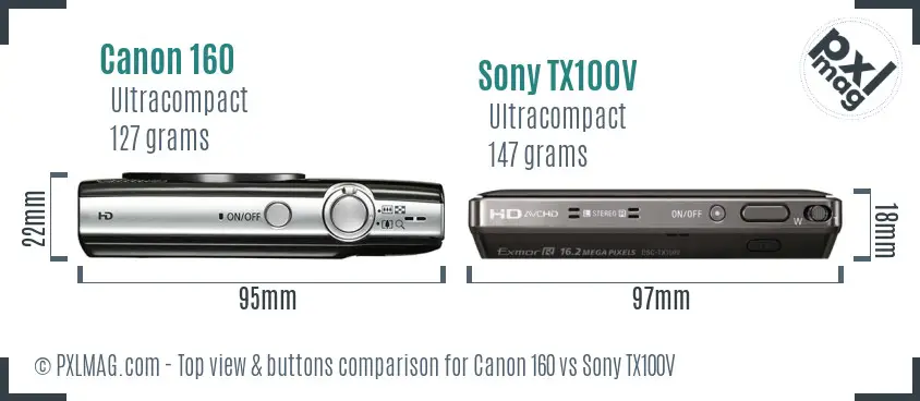 Canon 160 vs Sony TX100V top view buttons comparison