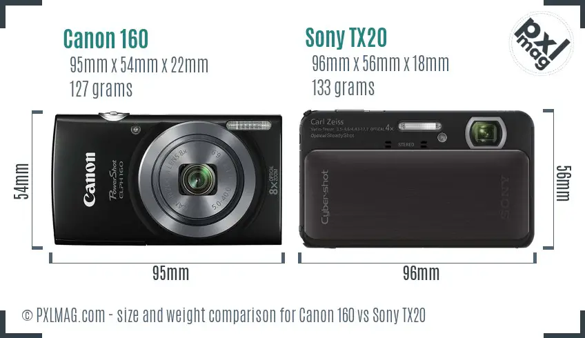 Canon 160 vs Sony TX20 size comparison
