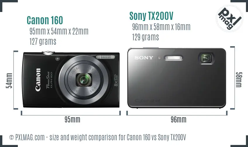 Canon 160 vs Sony TX200V size comparison