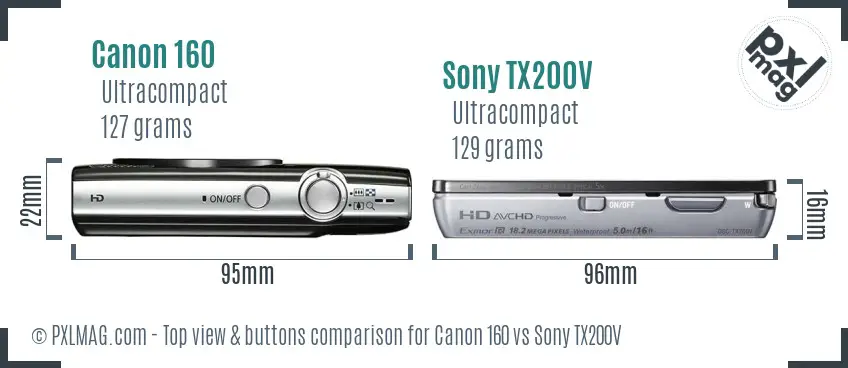 Canon 160 vs Sony TX200V top view buttons comparison