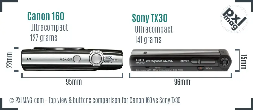 Canon 160 vs Sony TX30 top view buttons comparison