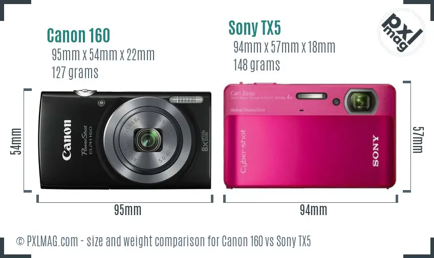 Canon 160 vs Sony TX5 size comparison