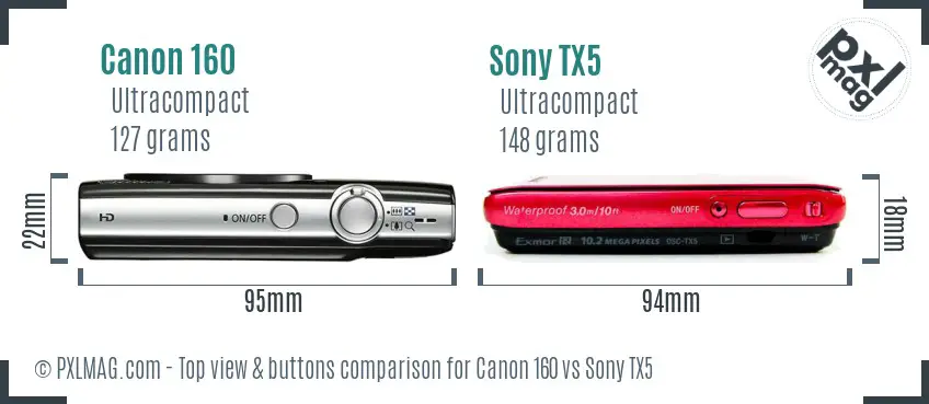 Canon 160 vs Sony TX5 top view buttons comparison